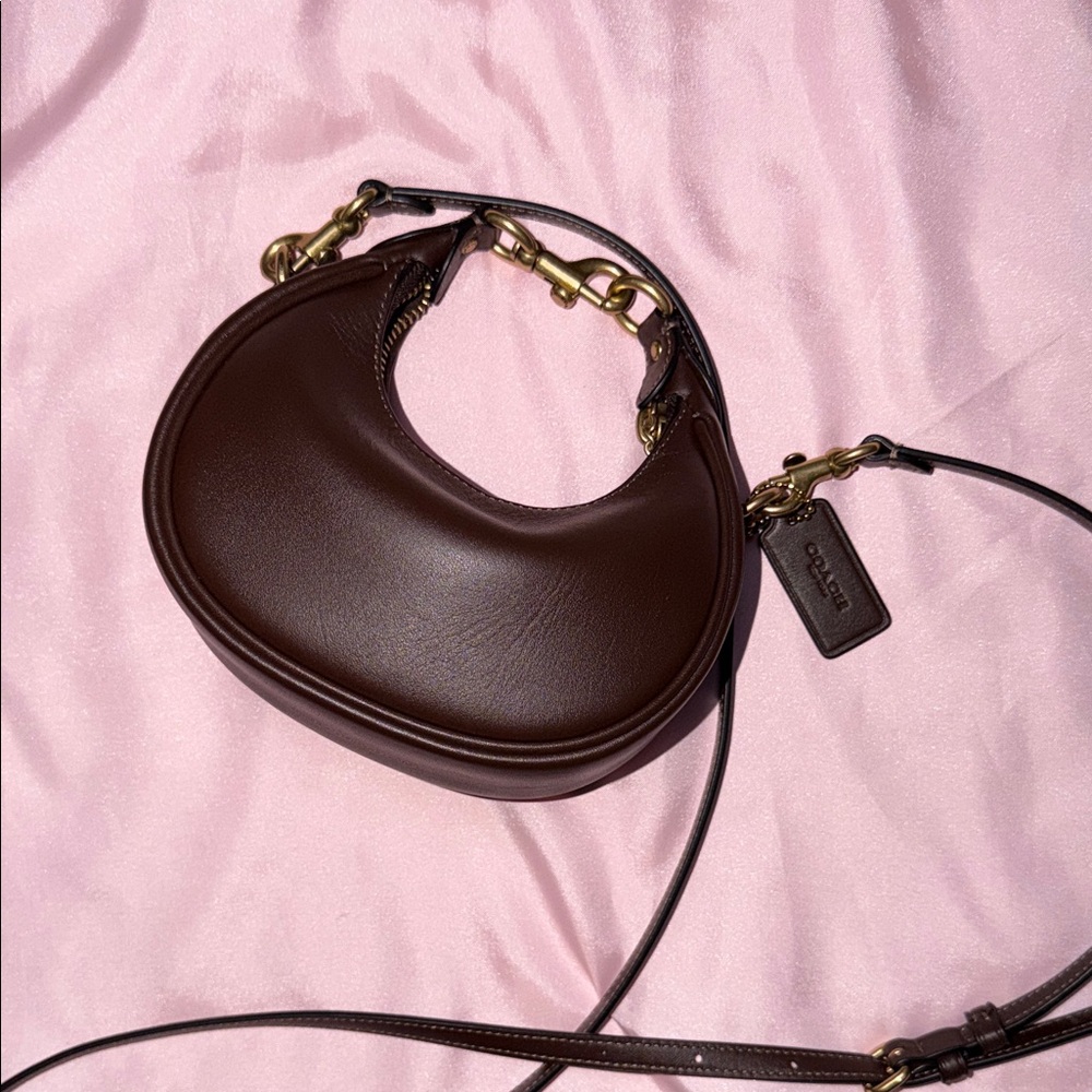 Coach Dark Brown Crescent Crossbody Bag with Gold Hardware